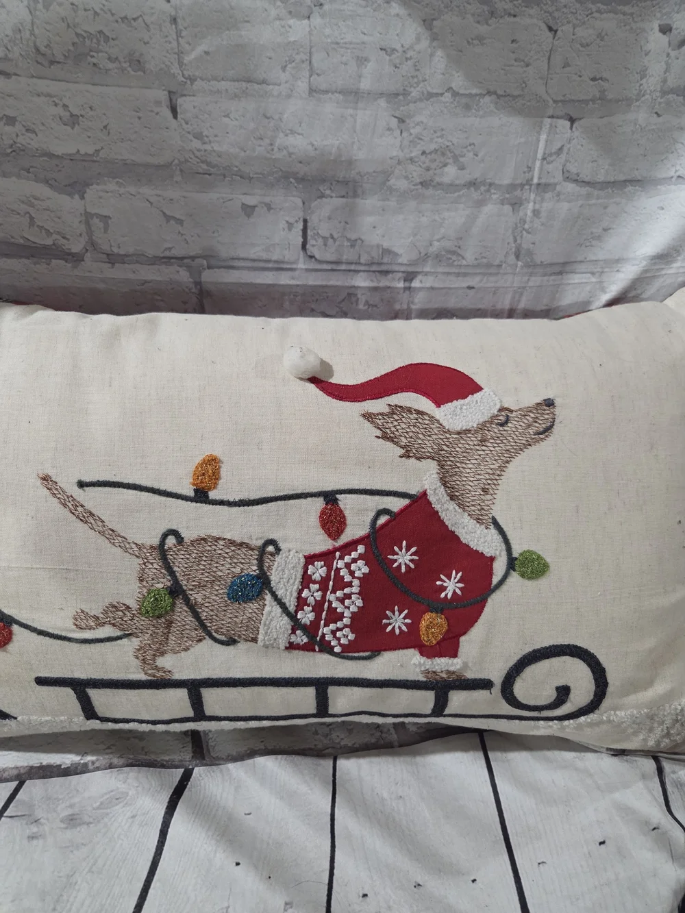 Cost Plus World Market Dachsund Dog Sled Holiday Pillow